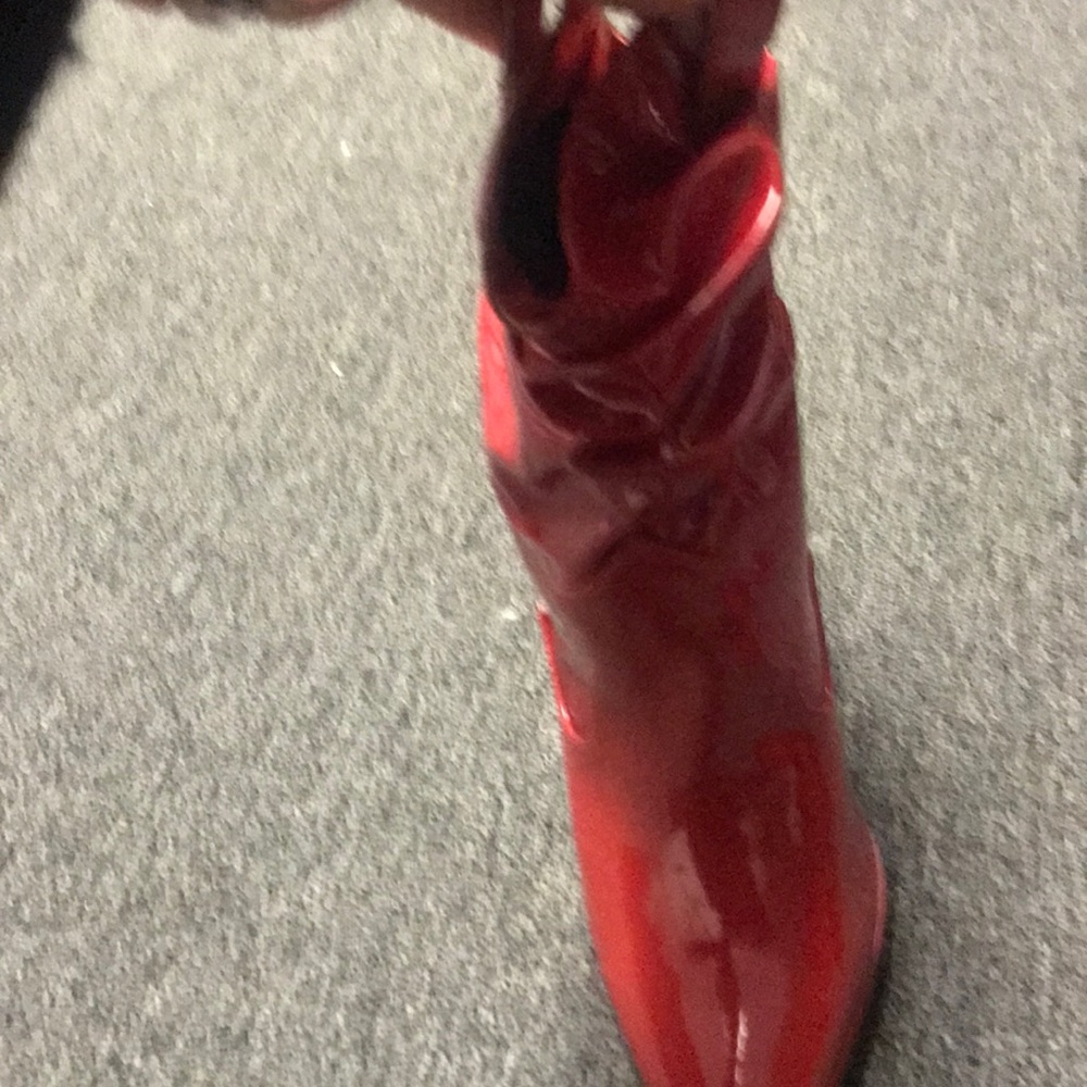 Red paten leather cowboy bootie - Picture 3 of 5